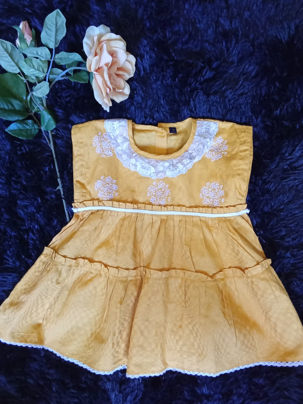 Yellow Embroidered & Lace Tiered Dress